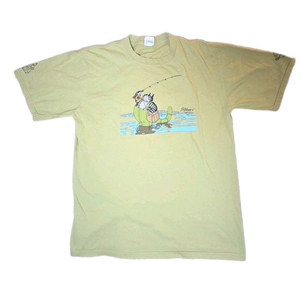 Vtg Crazy Shirts Kliban Cat T Shirt Mens Large L Fishing Fly Fish Double Sided
